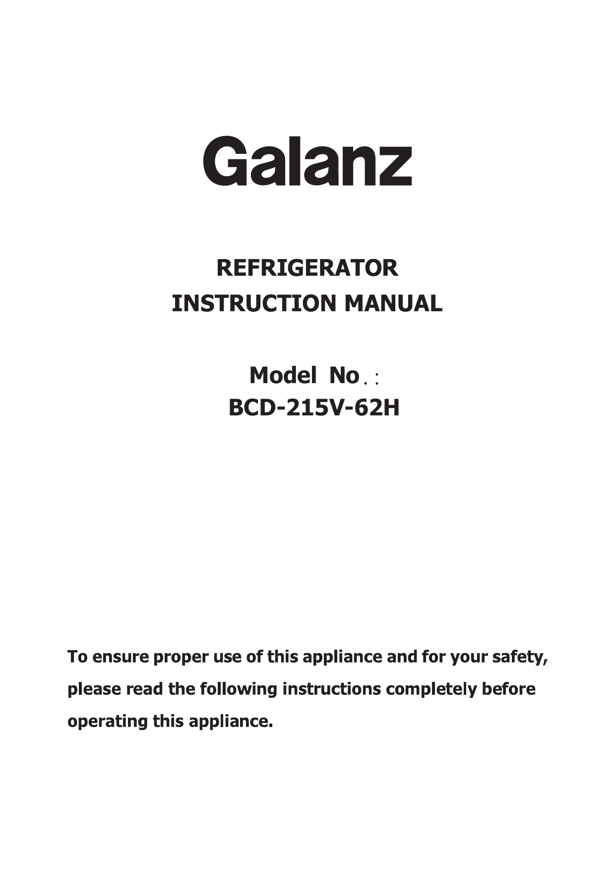 galanz bcd 215v 62h