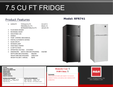 RCA RFR741-WHITE 7.5 cu. ft. Mini Refrigerator Specification | Manualzz