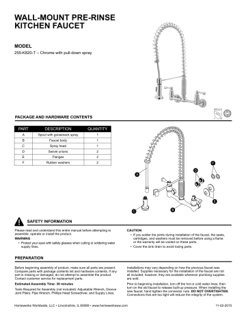 Tosca 255 K820 T 2 Handle Wall Mount Pull Down Sprayer Kitchen Faucet In Chrome Installation Guide Manualzz