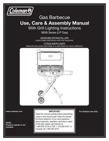 Coleman 2000012519 1-Burner Portable Propane Gas Grill Assembly Manual | Manualzz