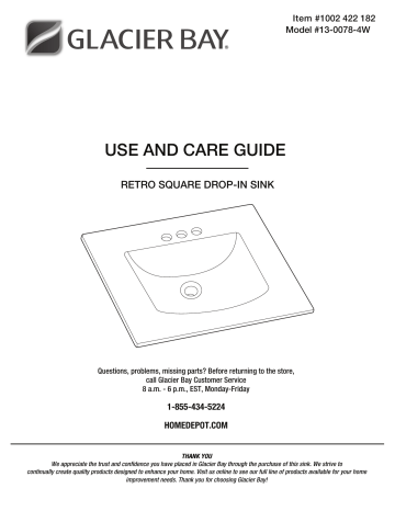 Glacier Bay 13-0078-4W Drop-In Sink Installation & Care Guide | Manualzz