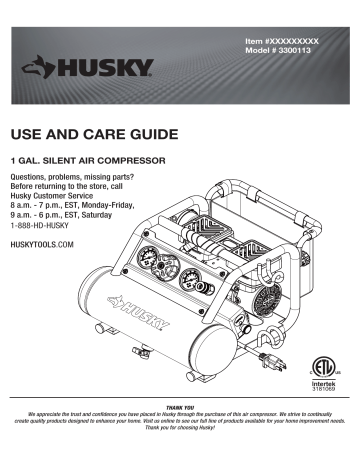 Husky 3300113 1 Gal. Portable Electric-Powered Silent Air Compressor ...