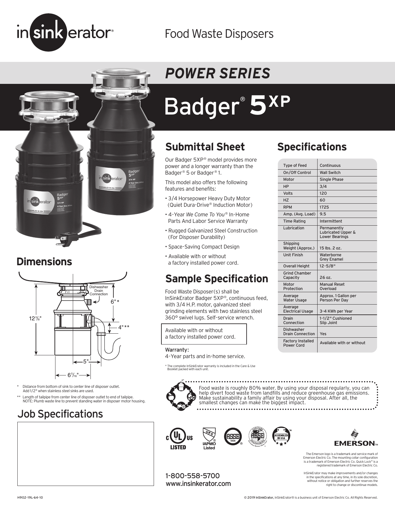 Insinkerator Badger 5xp W C Badger 5xp Datasheet Manualzz