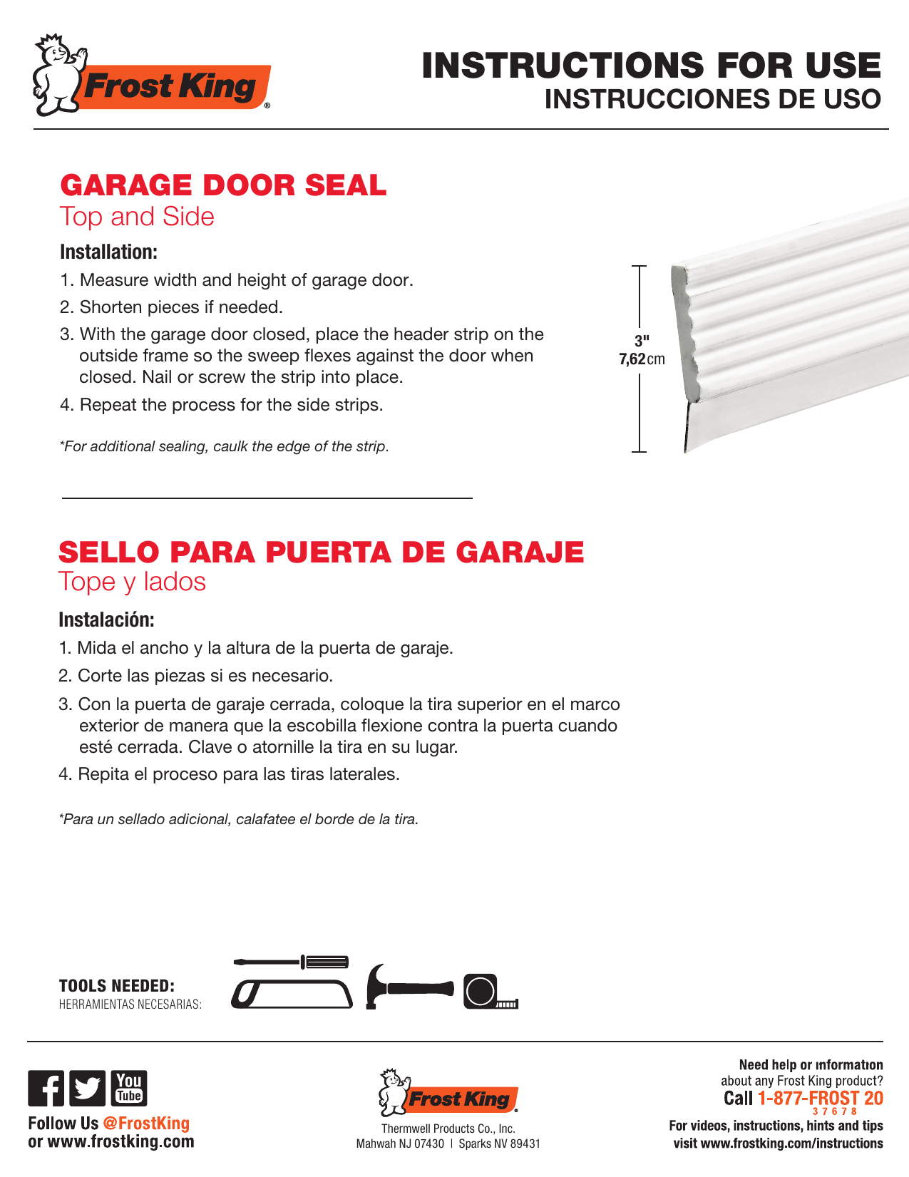 Frost King Gr9 9 Ft X 3 In Vinyl, How To Install Frost King Garage Door Top And Side Seal Kit