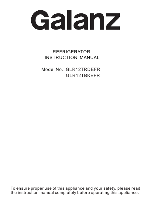 Galanz Refrigerator User Manuals Download