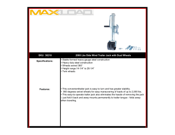 Max Load 36210 2000 lb. Payload Capacity Side Wind Trailer Jack Specification | Manualzz