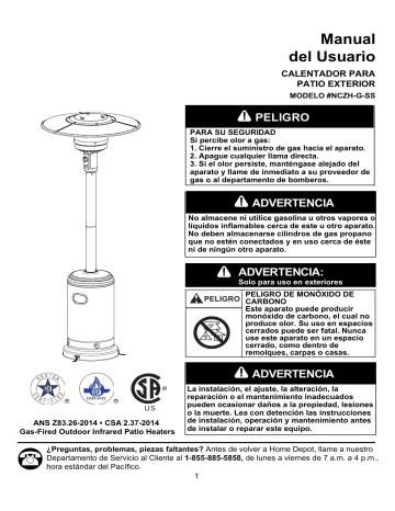 Hampton Bay NCZH-G-SS 48000 BTU Stainless Steel Patio Heater Guía de