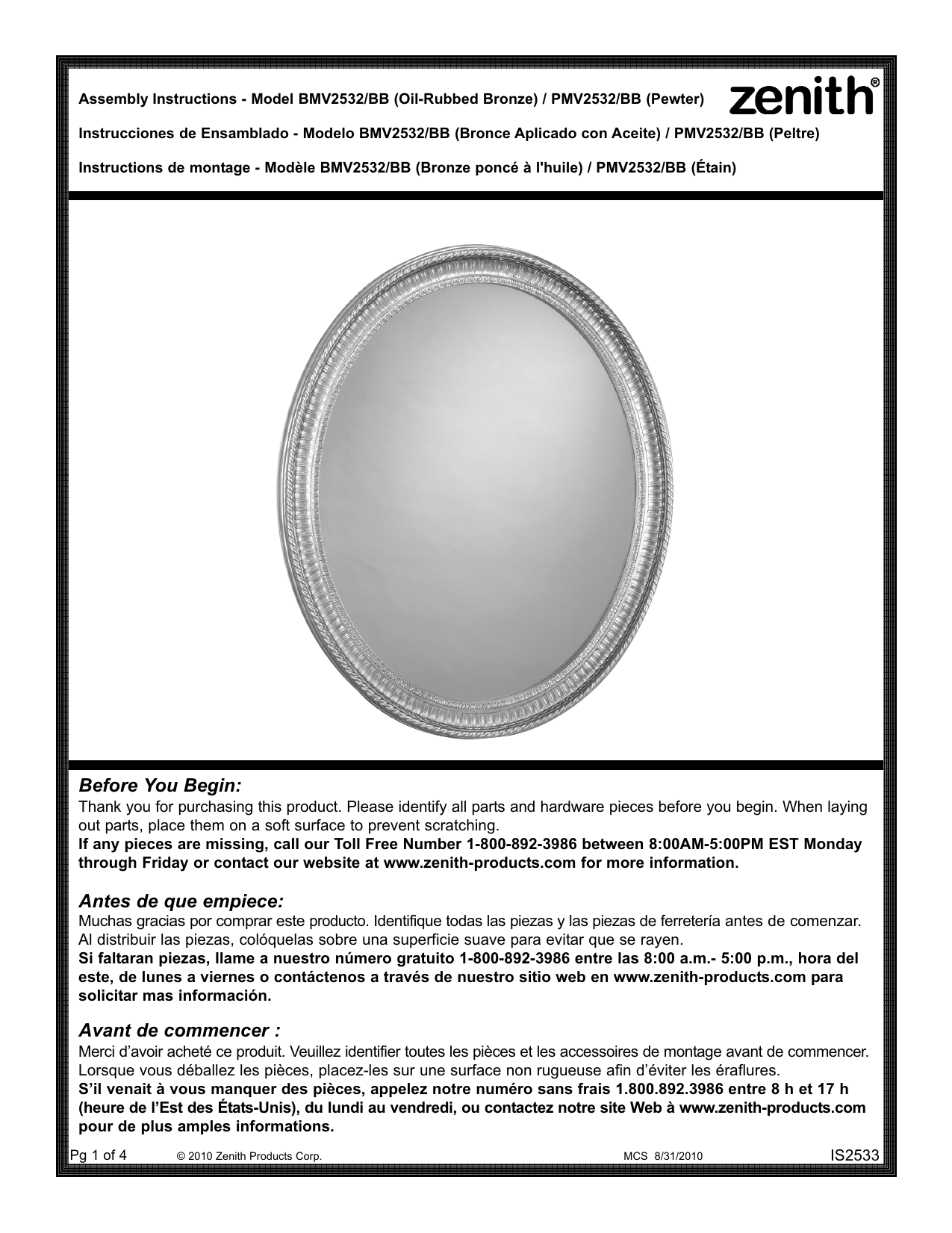 Zenith Frameless Beveled over-the-Mirror Rectangle Corner Medicine Cabinet,  14.25 x 36, White 