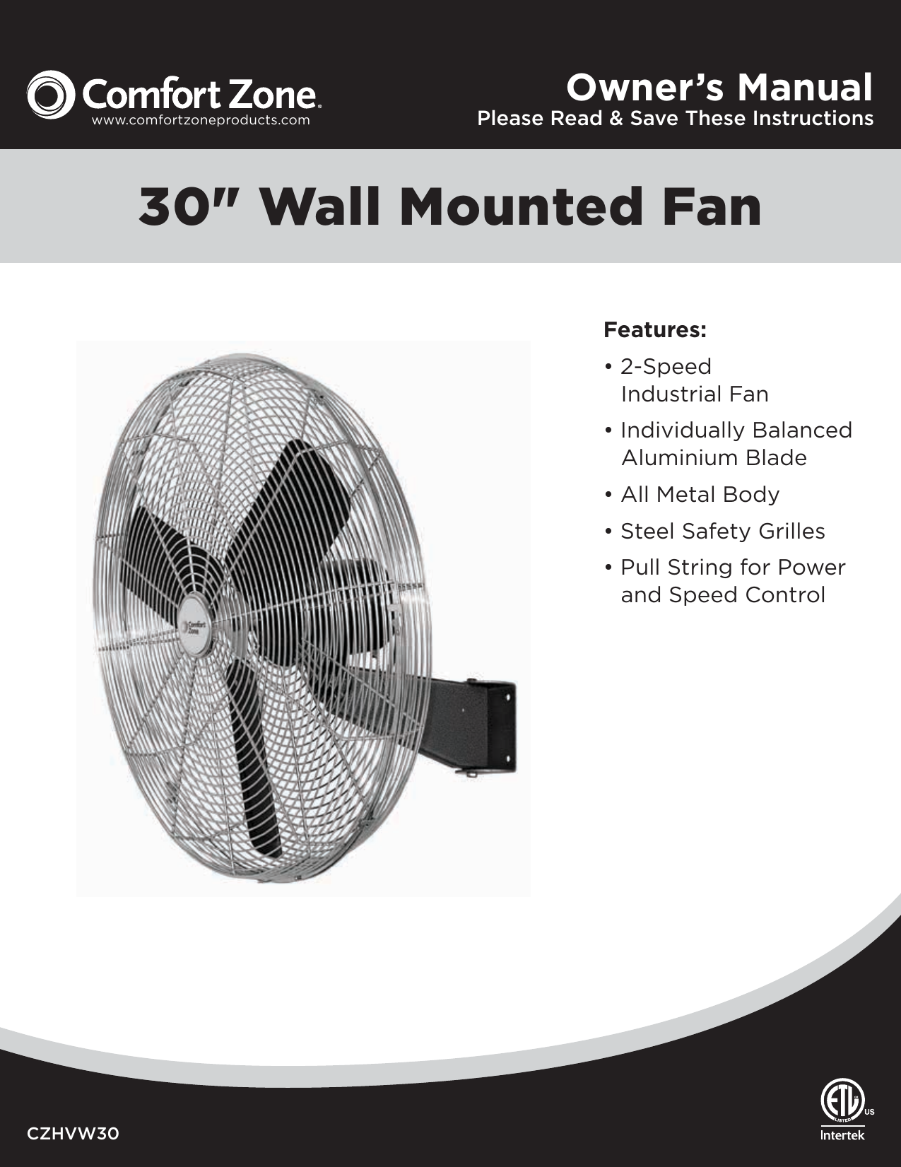 Comfort Zone Czhvw30 30 In Black High Velocity Industrial 2 Speed Wall Fan With Aluminum Blades And Adjustable Tilt Instructions Manualzz Comfort Zone Czhvw30 30 In Black High Velocity Industrial 2 Speed Wall Fan With Aluminum Blades And Adjustable Tilt Instructions Manualzz