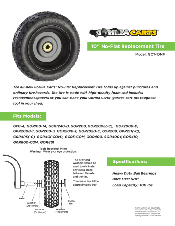 GORILLA CARTS GCT-10NF 10 in. No Flat Replacement Tire for Gorilla Carts (2-Pack) Specification | Manualzz