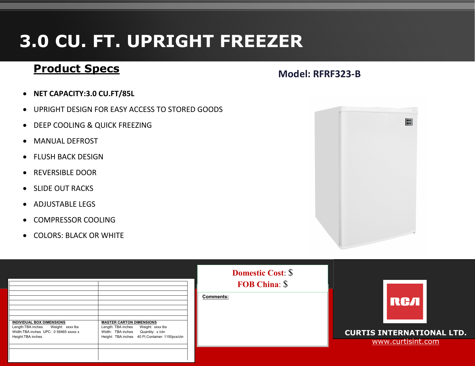 Small Appliances White RCA RFRF300 3.0 CU FT Upright Freezer Beverage