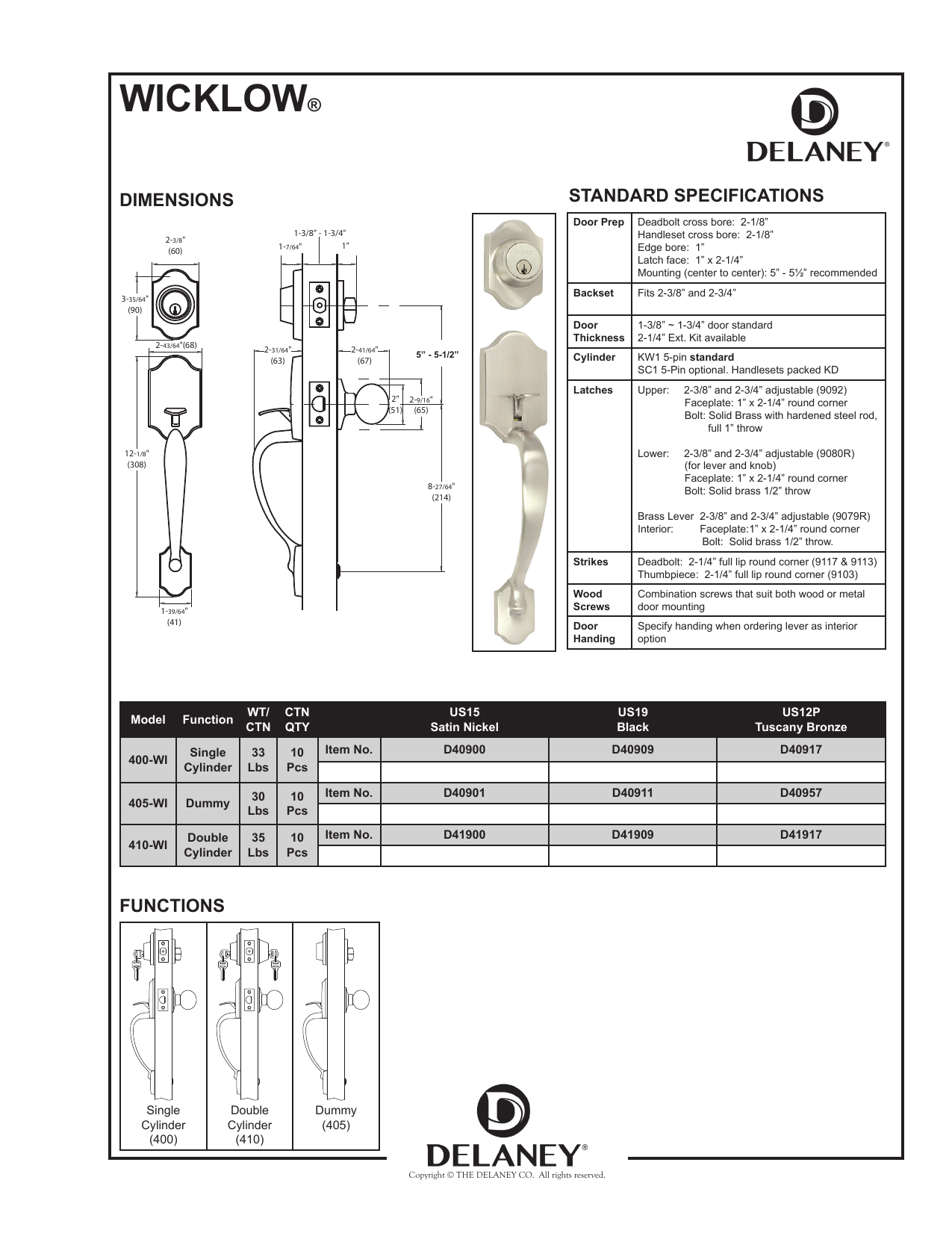 Delaney Hardware Grade 2 Katana Tuscany Bronze Single-Cylinder Deadbolt Entry Door Handleset Knob | 340107