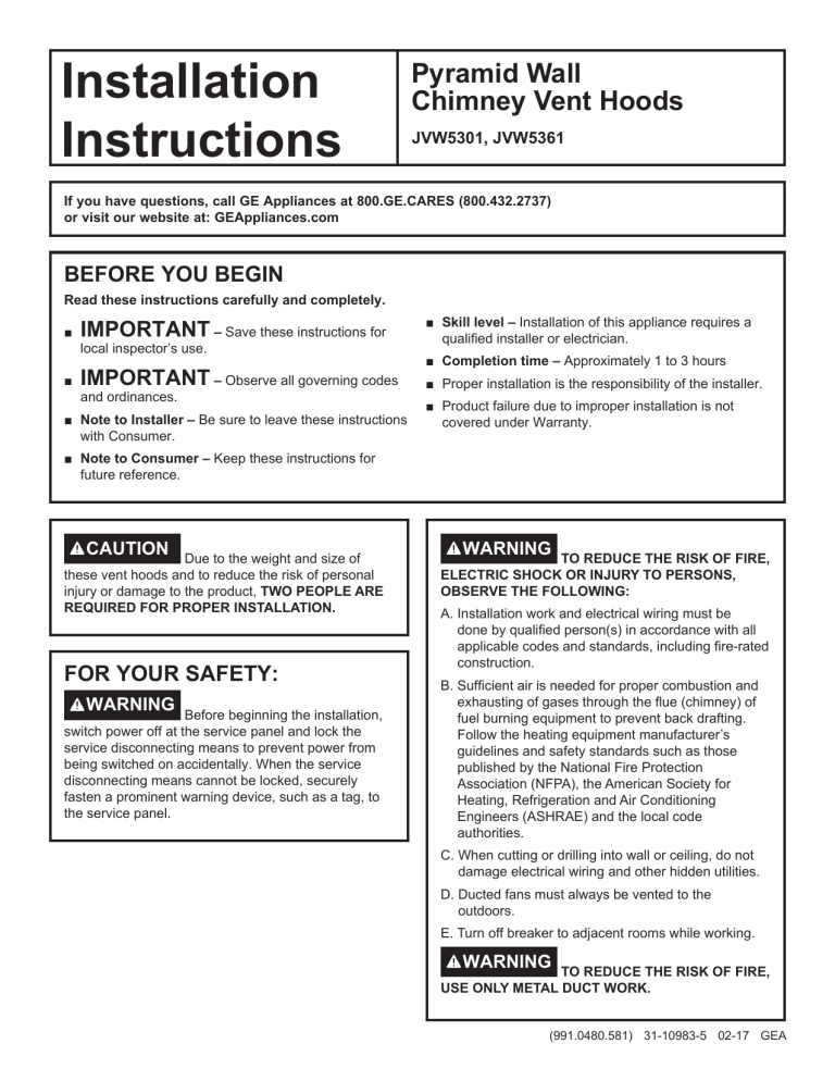 GE JVW5301SJSS Installation guide Manualzz