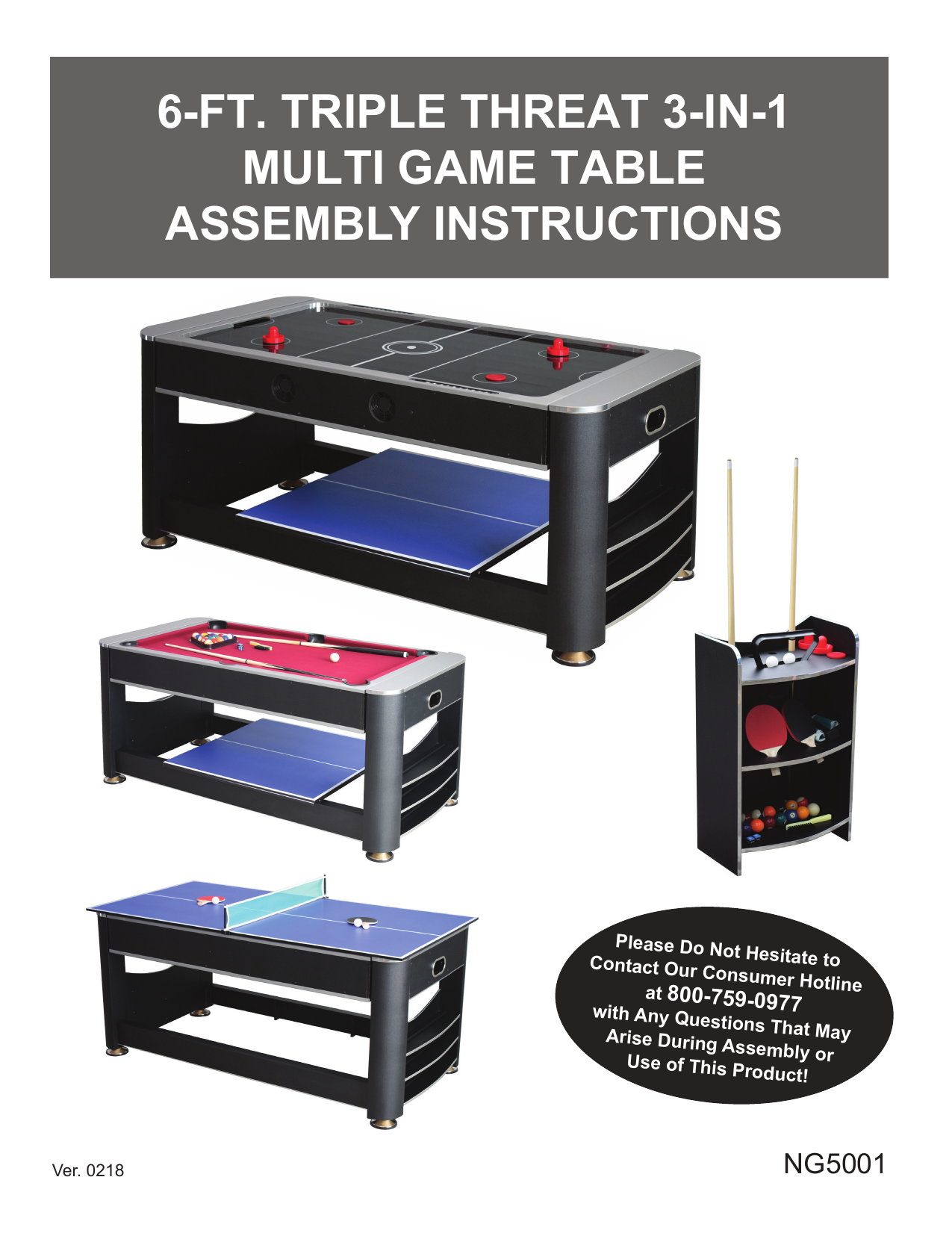 Hathaway Triple Threat 6 ft. 3-in-1 Multi Game Table