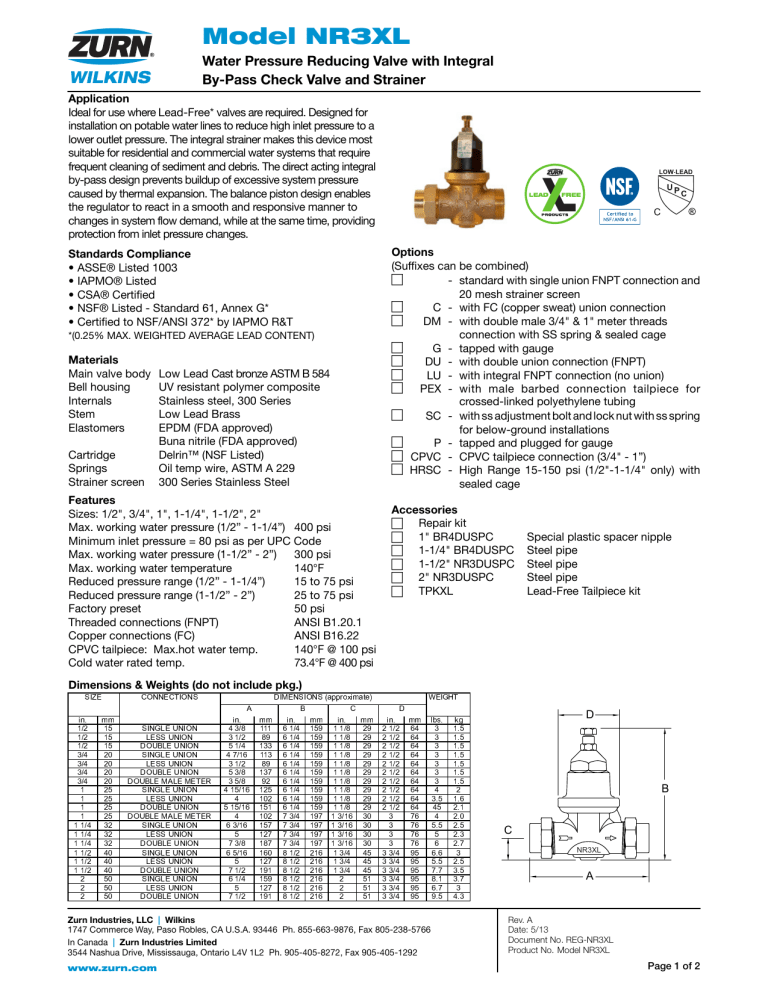 Zurn 2 Nr3xlduc 1 Nr3xldu 34 Nr3xl 34 Nr3xldupex Specification Manualzz