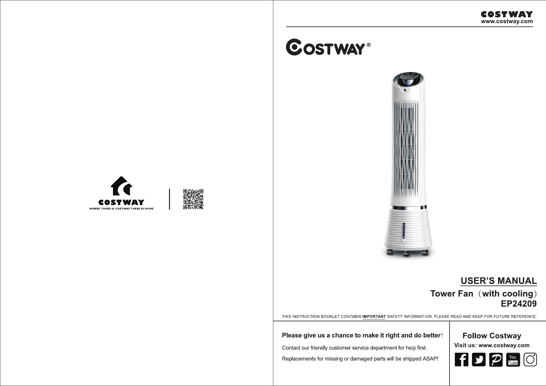 Costway Ep24209 300 Cfm 3 Speed Portable Evaporative Cooler Air Fan Filter Humidify Tower Fan With Remote Control For 200 Sq Ft Manual Manualzz