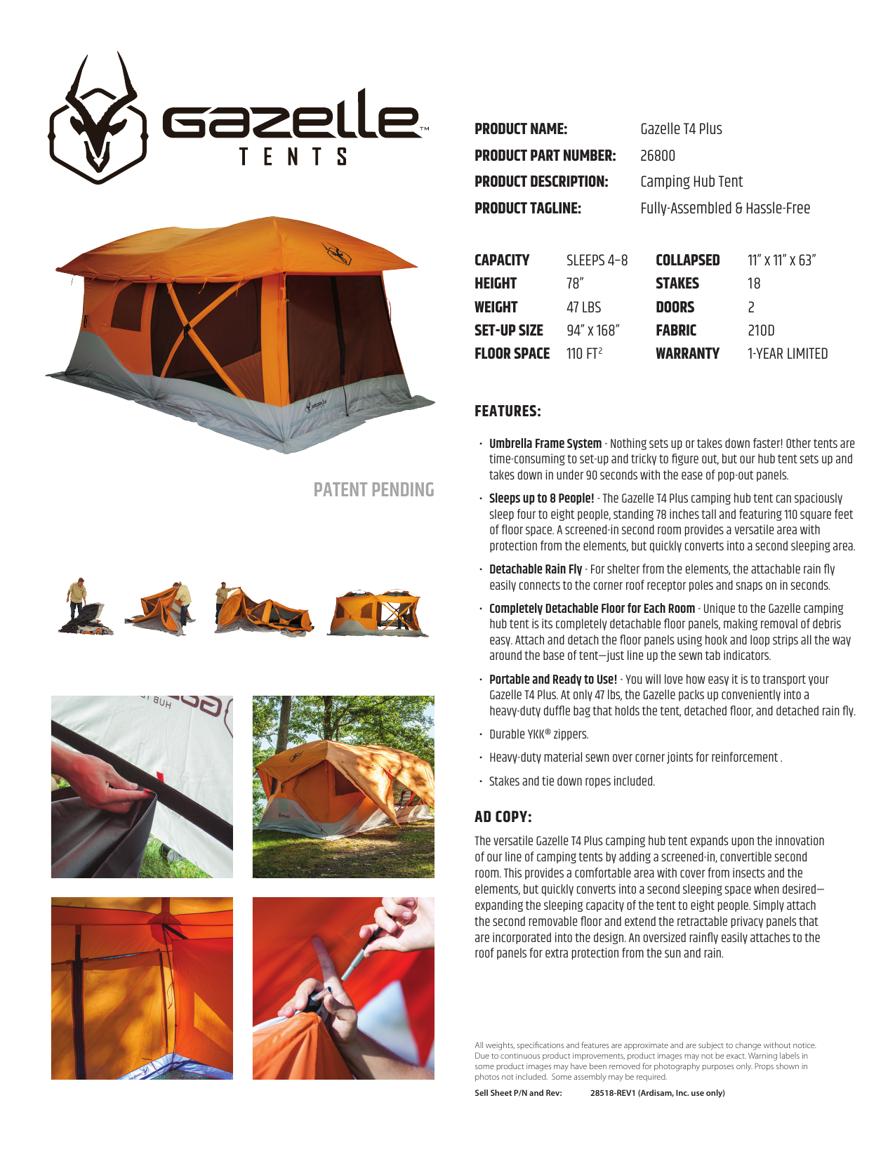 Gazelle 26800 T4 Plus Camping Hub Tent 