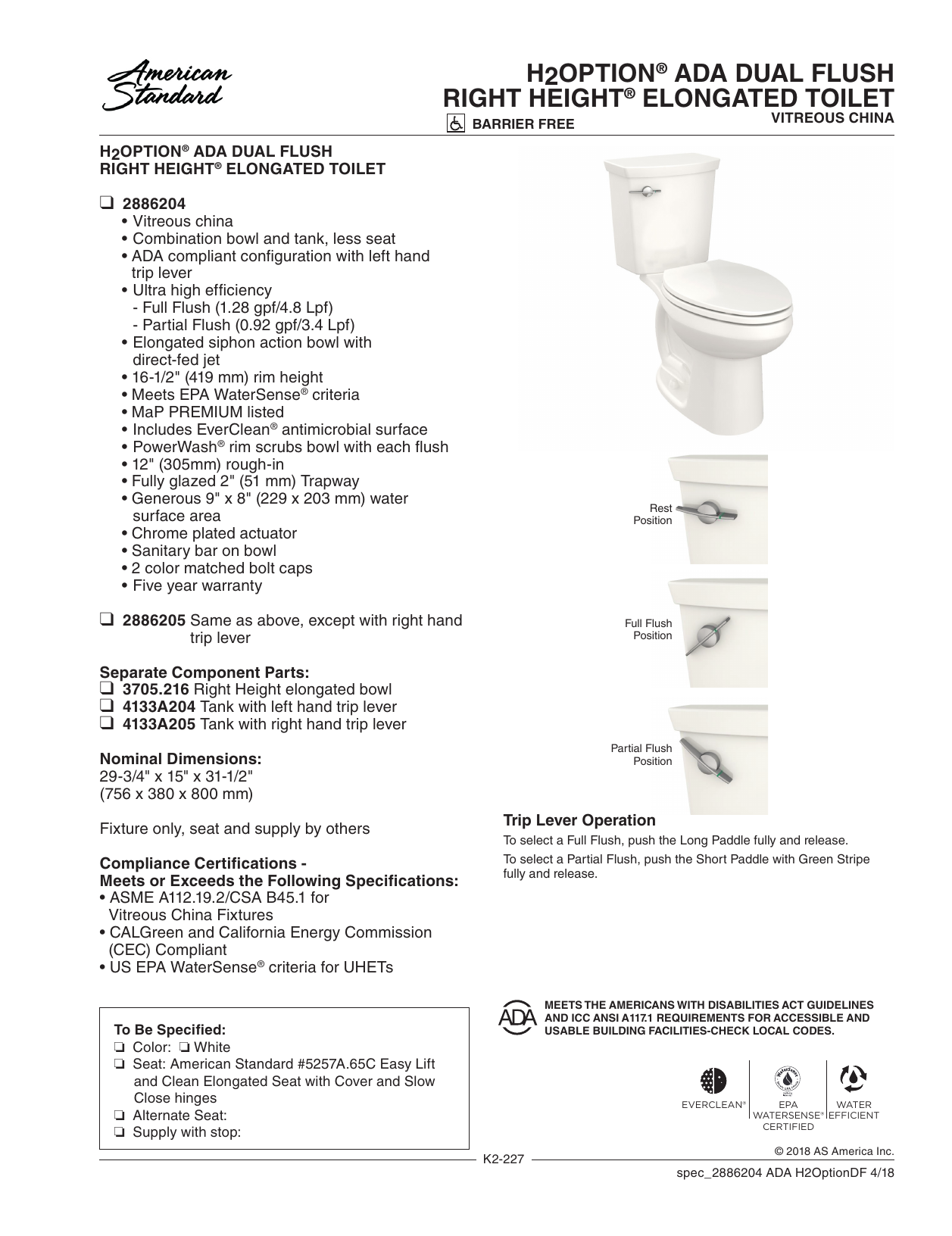 American Standard H2Option ADA Dual Flush Right Height , 42 OFF