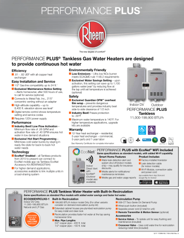 Rheem ECO180DVLP3-1 Performance Plus 8.4 GPM Liquid Propane Indoor Tankless  Water Heater Specification | Manualzz
