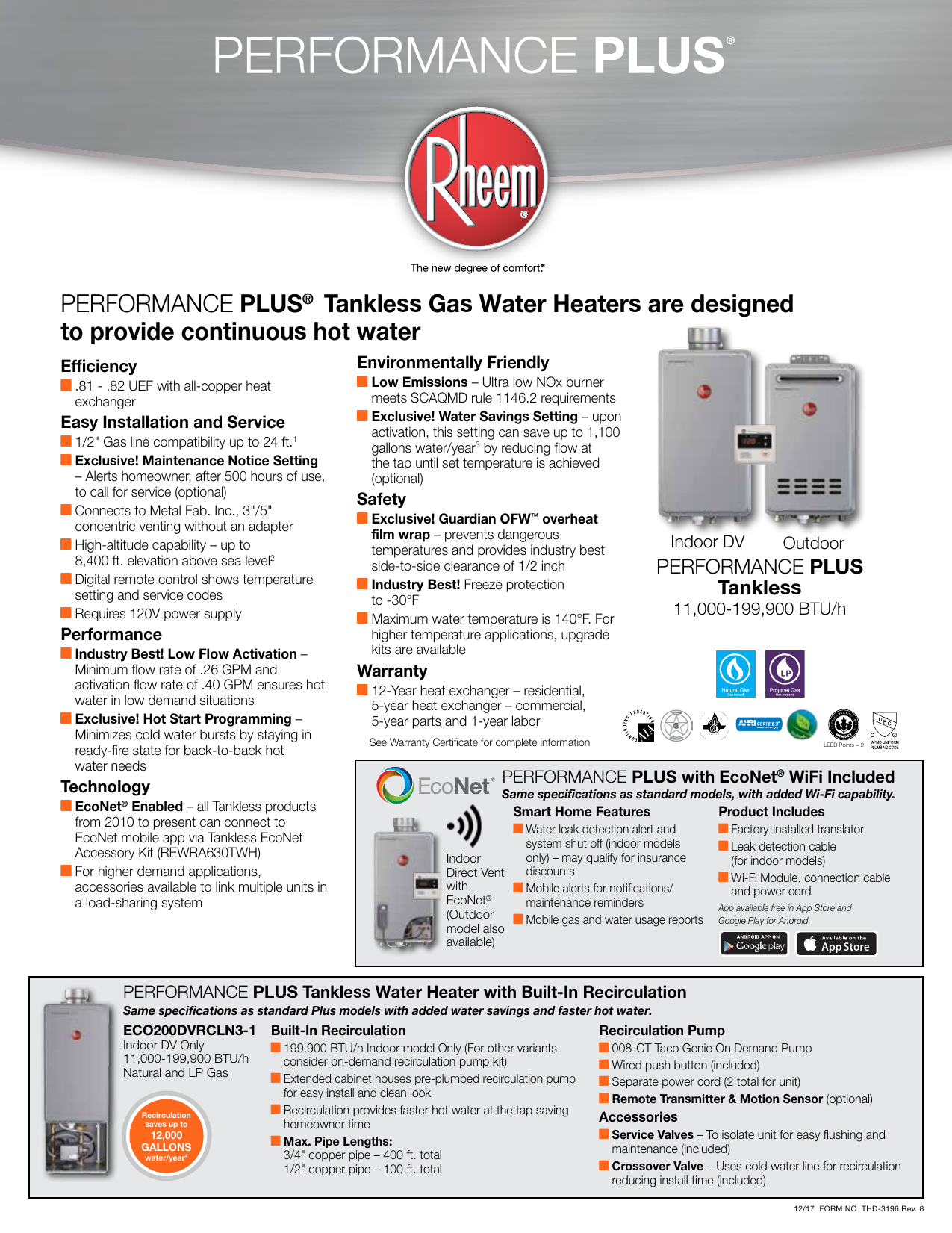 Rheem ECO160DVLP3-1, ECO200XELP3-1, ECO180XLN3-1BPP3, ECO200DVRCLN-1 ...