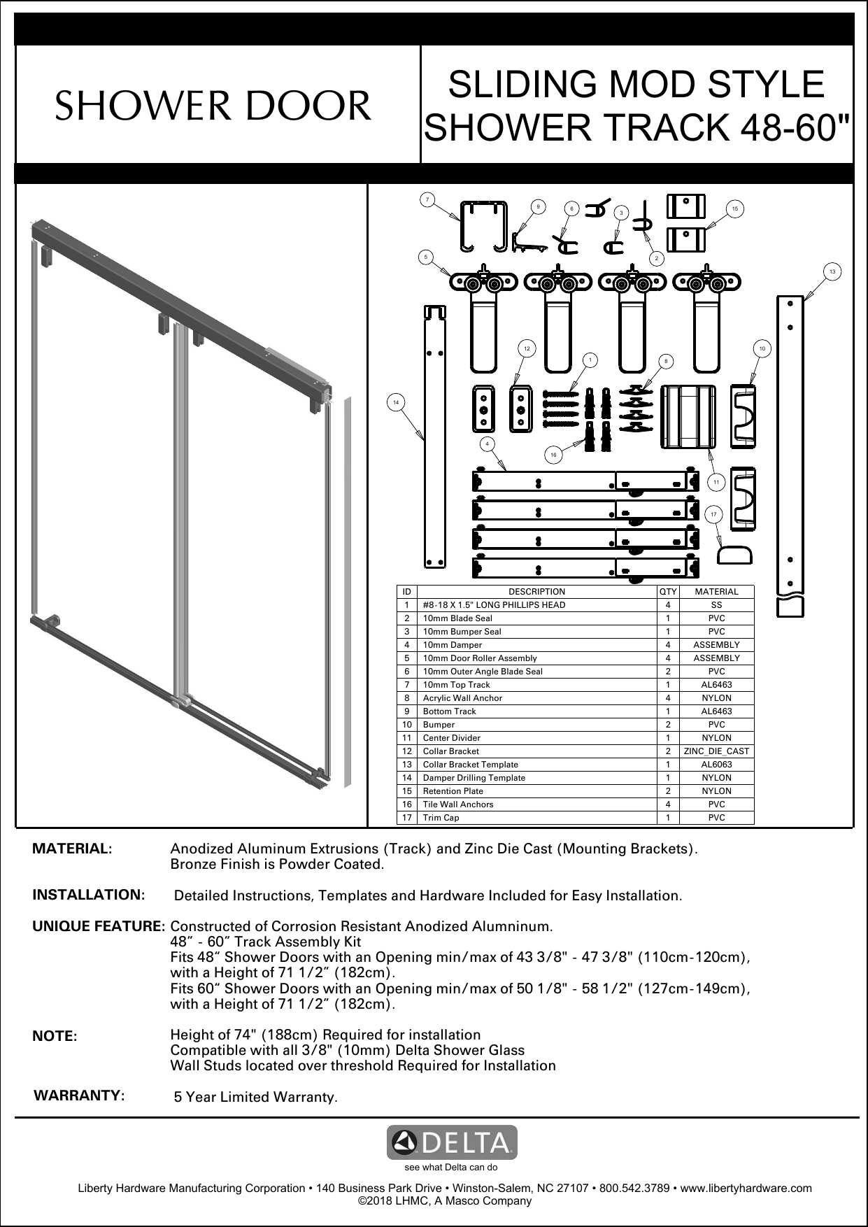 Delta Sd Mandara 60 X 71 1 2 In Frameless Mod Soft Close Sliding Shower Door In Chrome With 3 8 In 10mm Rain Glass Specification Manualzz