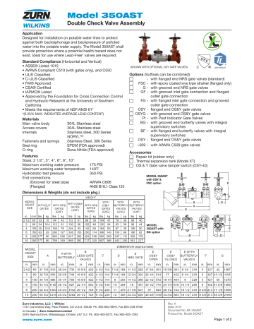 Zurn 3 350ast 3 In Double Check Backflow Preventer Specification Manualzz