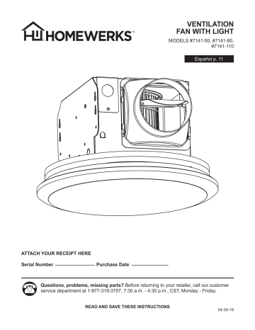 Homewerks Worldwide 7141-80 80 CFM Ceiling No Cut Installation Bathroom ...