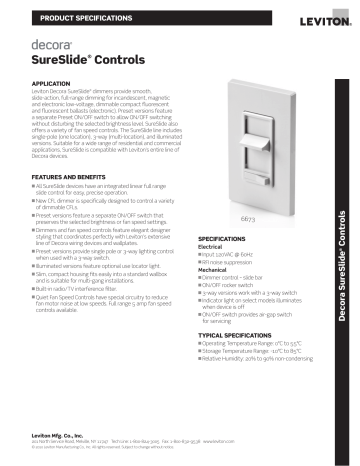 Leviton 6630-I Sureslide 1.5-Amp 300-Watt Single-Pole Dual Quiet Fan Speed Control And Dimmer, Ivory Specification | Manualzz