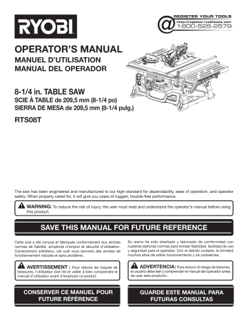 Ryobi RTS08 Manual | Manualzz