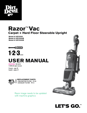 Dirt Devil UD70355B Razor Vac Pet Bagless Upright Vacuum Cleaner User manual | Manualzz