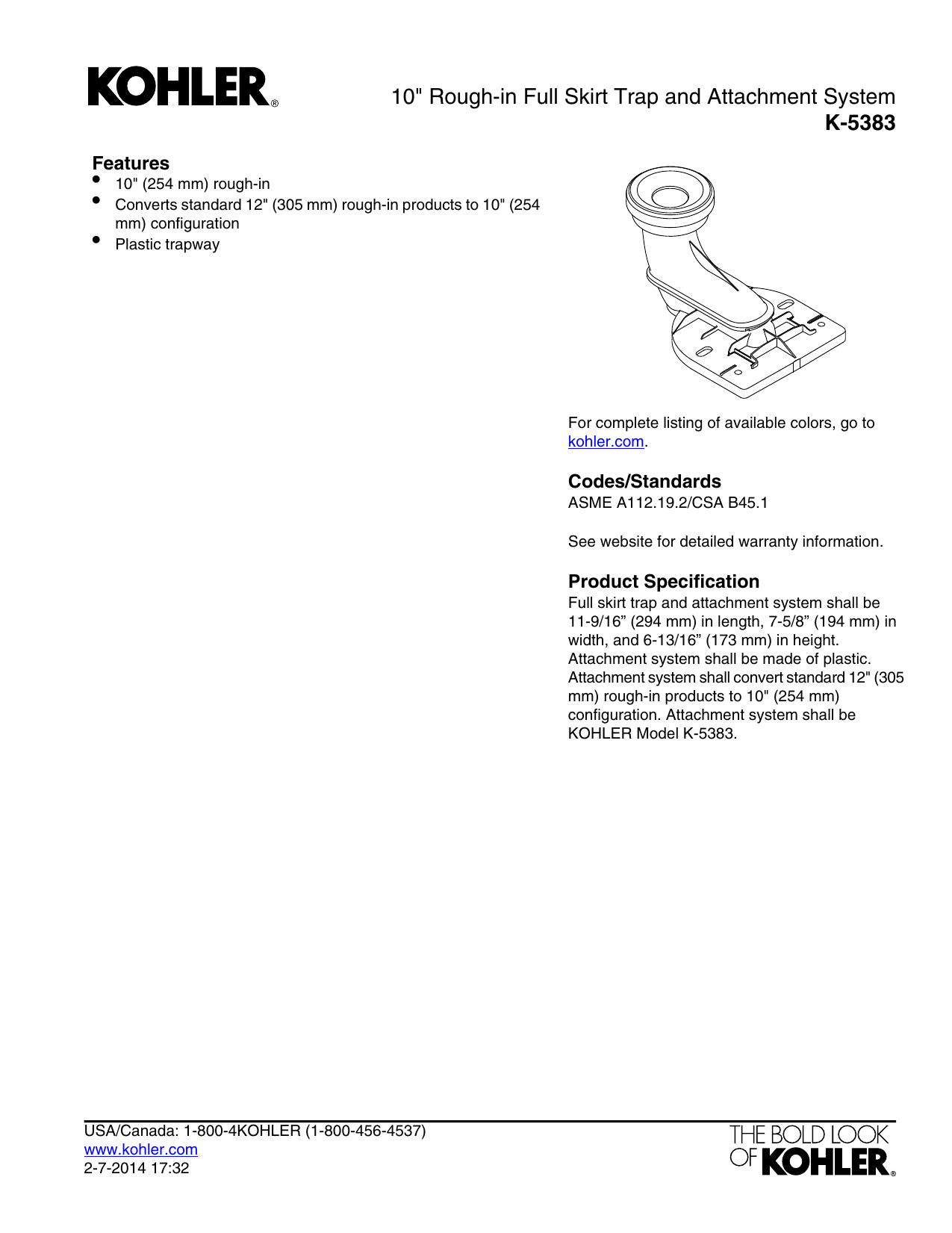 Kohler K 5383 Na Specification Manualzz