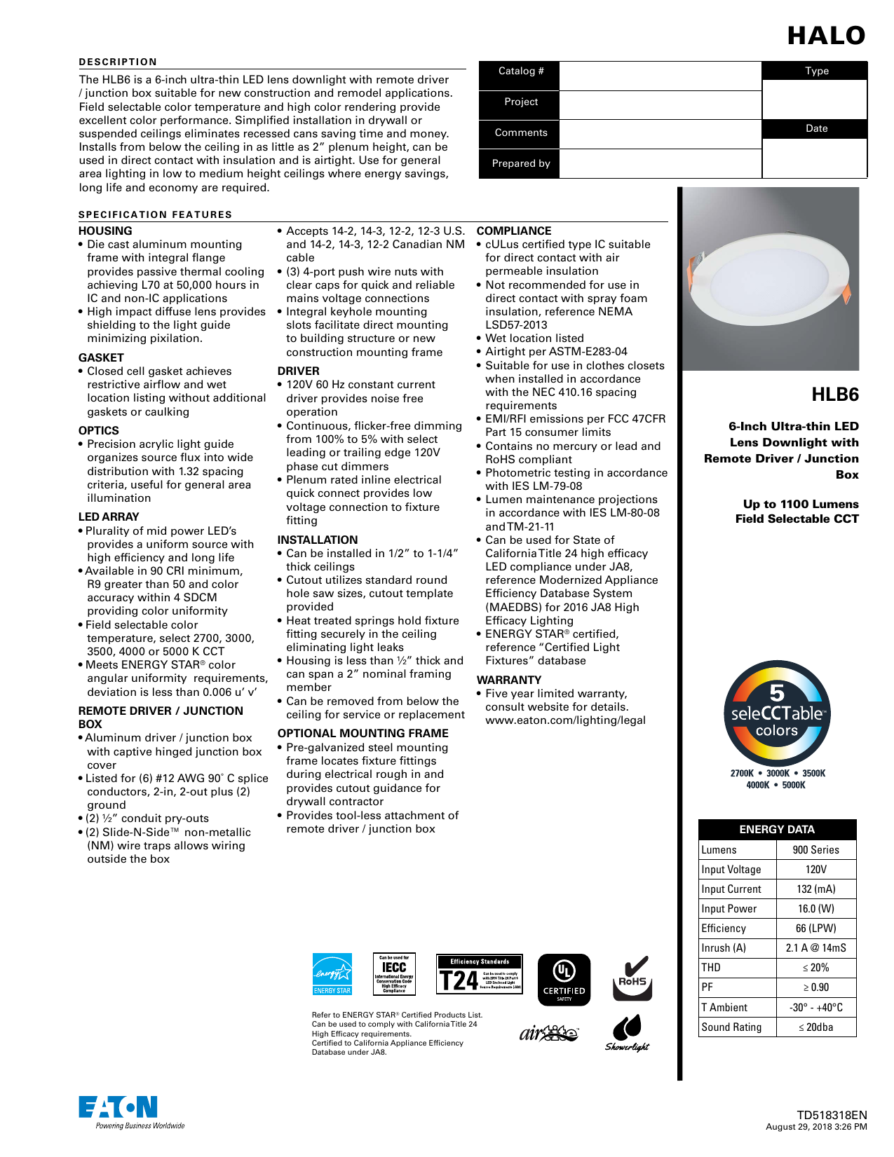 Halo HLB6099FS1EMWR-2pk-HIWMA1BLE40AWH, HLB6099401EMWR Specification ...