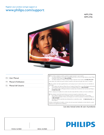 Philips 40PFL3706/F7 40 in. Class LCD 1080p 60Hz HDTV Instructions | Manualzz