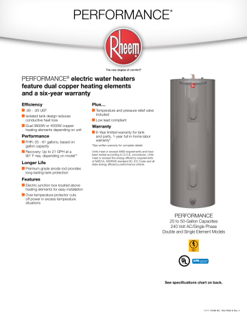 Performance 40 Gal. 4500-Watt Elements Medium Electric Water Heater with  6-Year Tank Warranty and 240-Volt