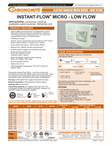 Chronomite Instant-Flow Micro Point of Use and Tankless 6240 W Electric Water H Chronomite Instant-Flow Micro Point of Use and Tankless 6240 W Electric Water H
