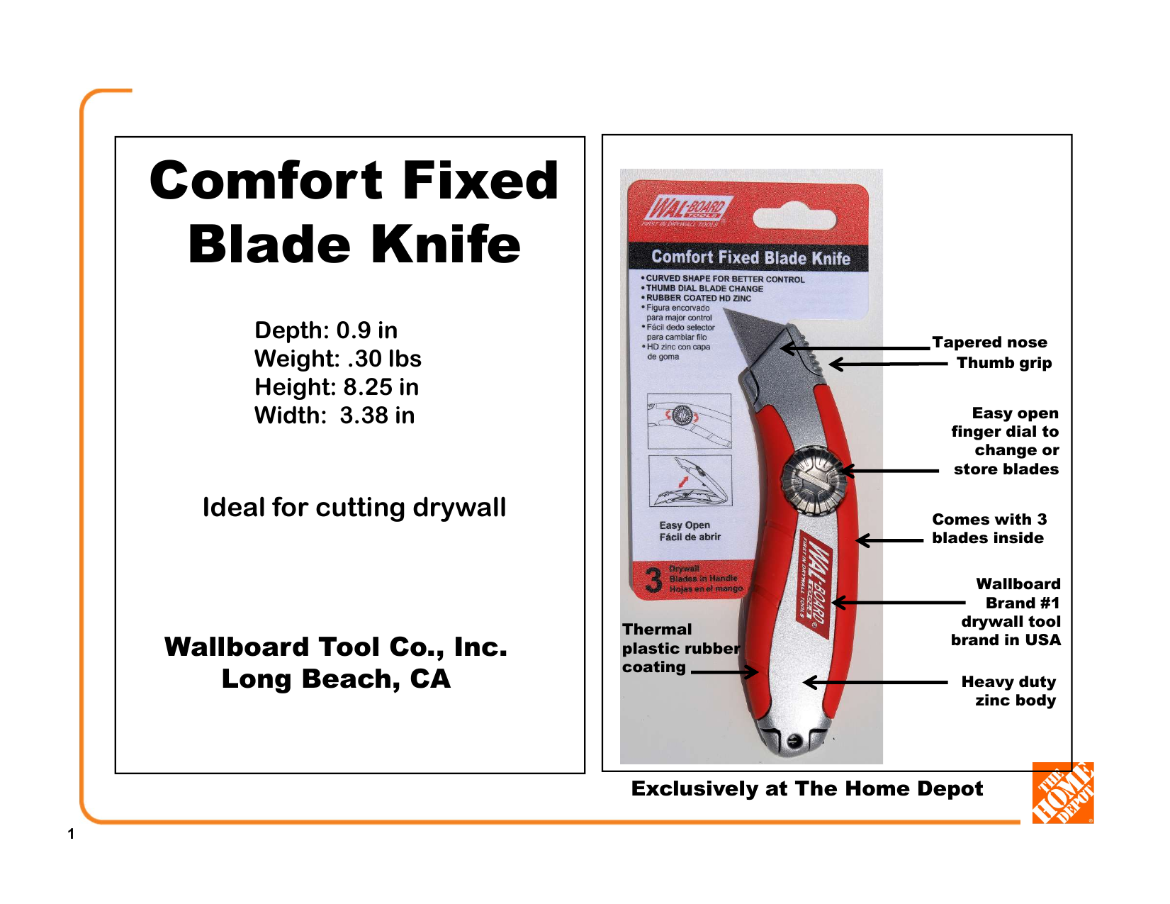 Wal-Board Tools Fixed-Blade Utility Knife 015-001-HD - The Home Depot