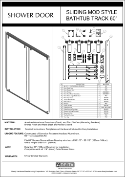 Delta SDLMT60-MB-R 50 to 60 in. Frameless Mod Soft Close Sliding Bathtub Door Track Assembly Kit for 1/4 in. (6mm) Glass Specification