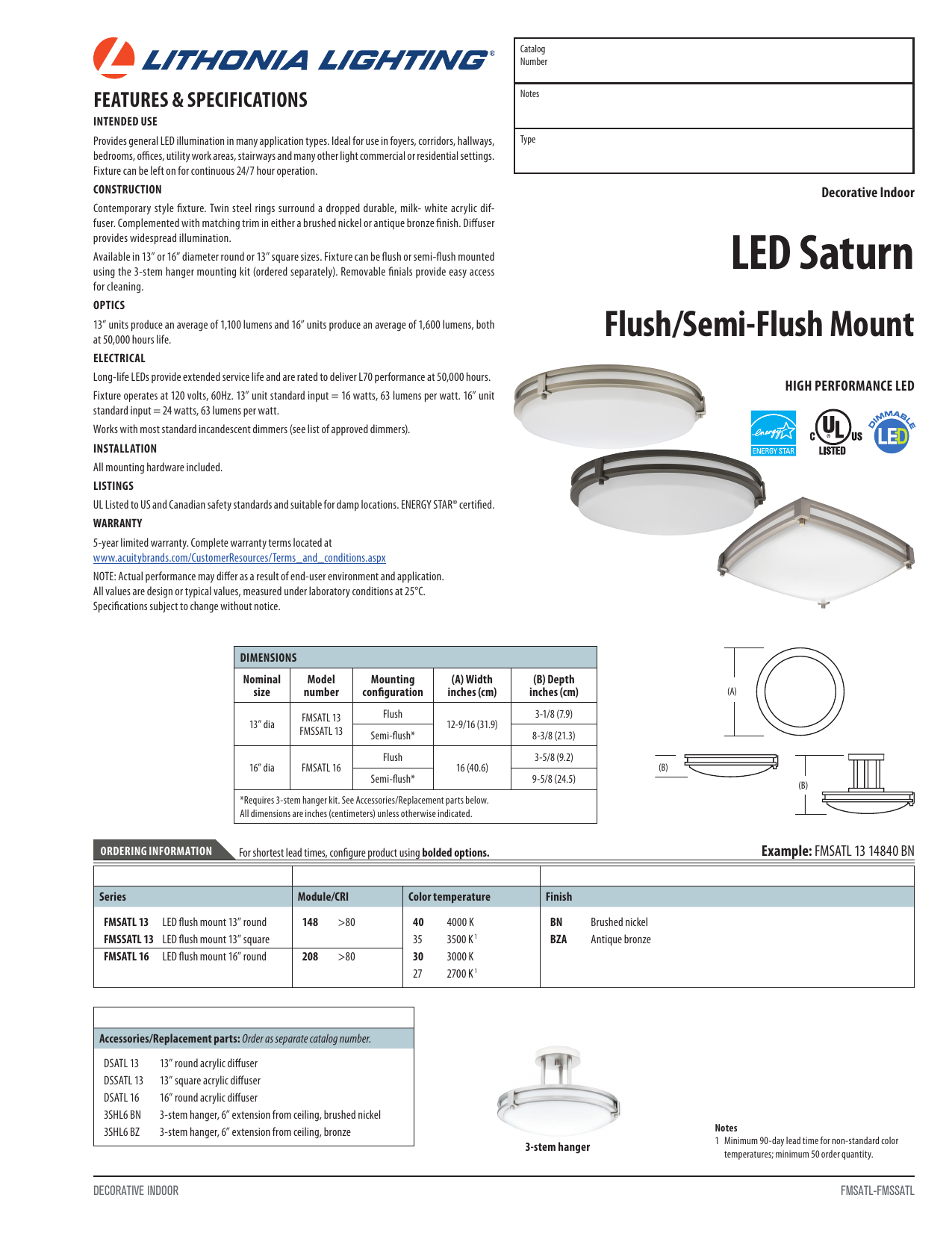 Lithonia Lighting Square Saturn 13 in Antique Bronze LED Flushmount 3000K 