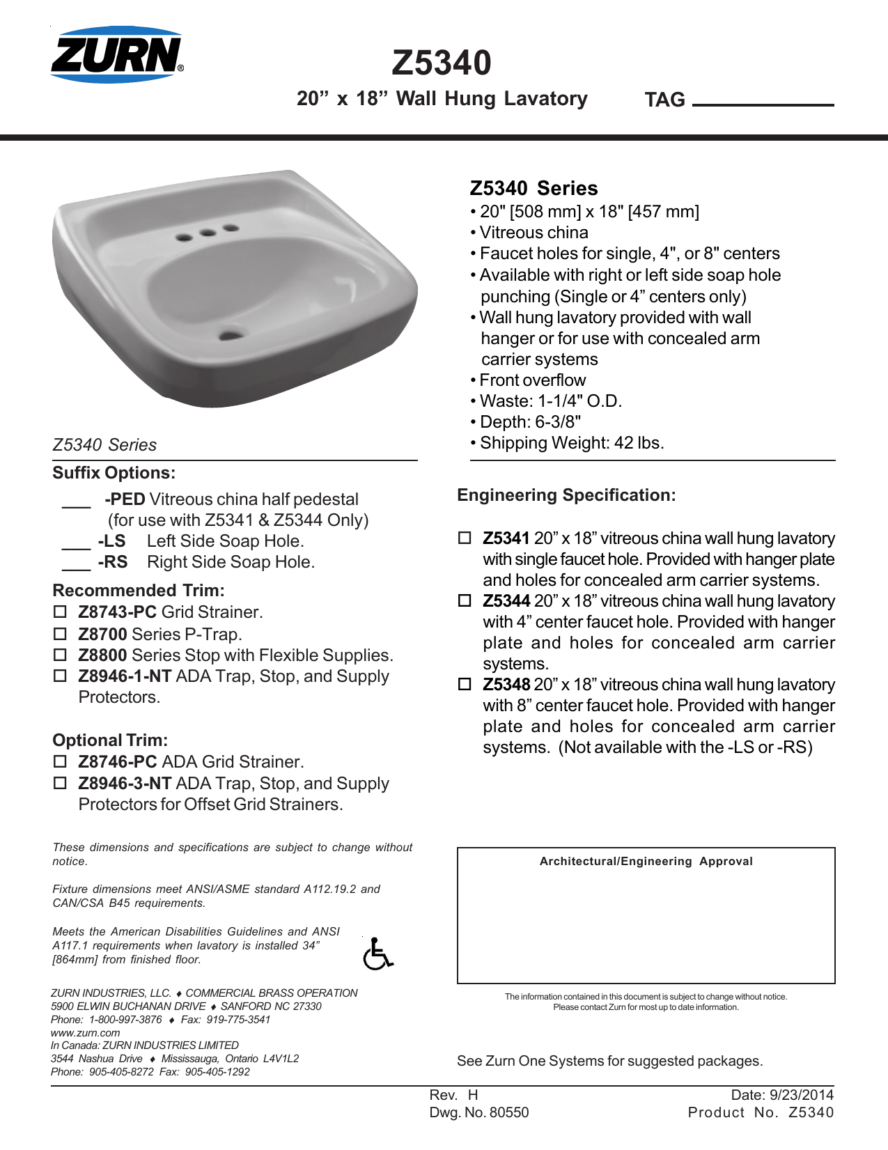Zurn Z5344, Z5341 Specification Manualzz