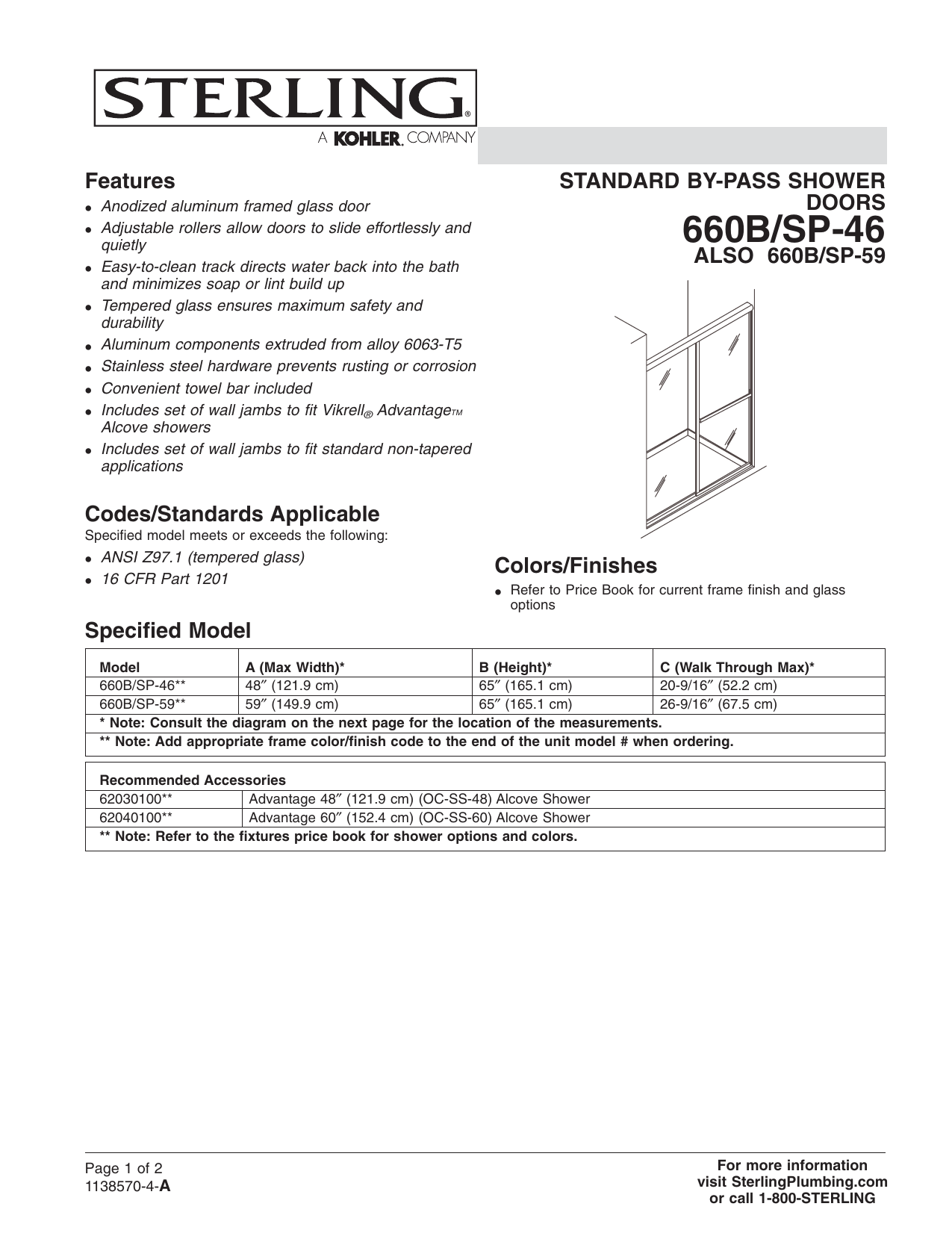 Sterling 660b Sp 46s Standard 48 In X 65 In Framed Sliding Shower Door In Silver With Handle Specification Manualzz Sterling 660b Sp 46s Standard 48 In X 65 In Framed Sliding Shower Door In Silver With Handle Specification Manualzz