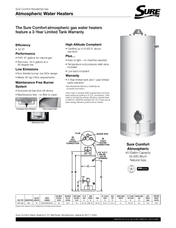 40 Gal. Tall 3 Year 34,000 BTU Natural Gas Tank Water Heater