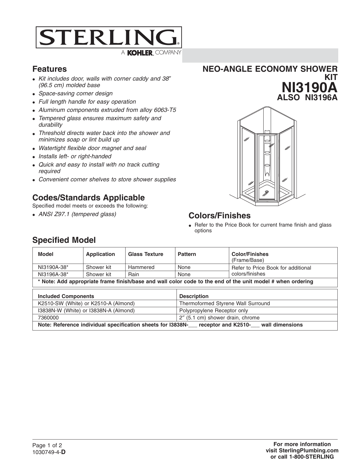 Sterling Ni3190a 38s W Installation Guide