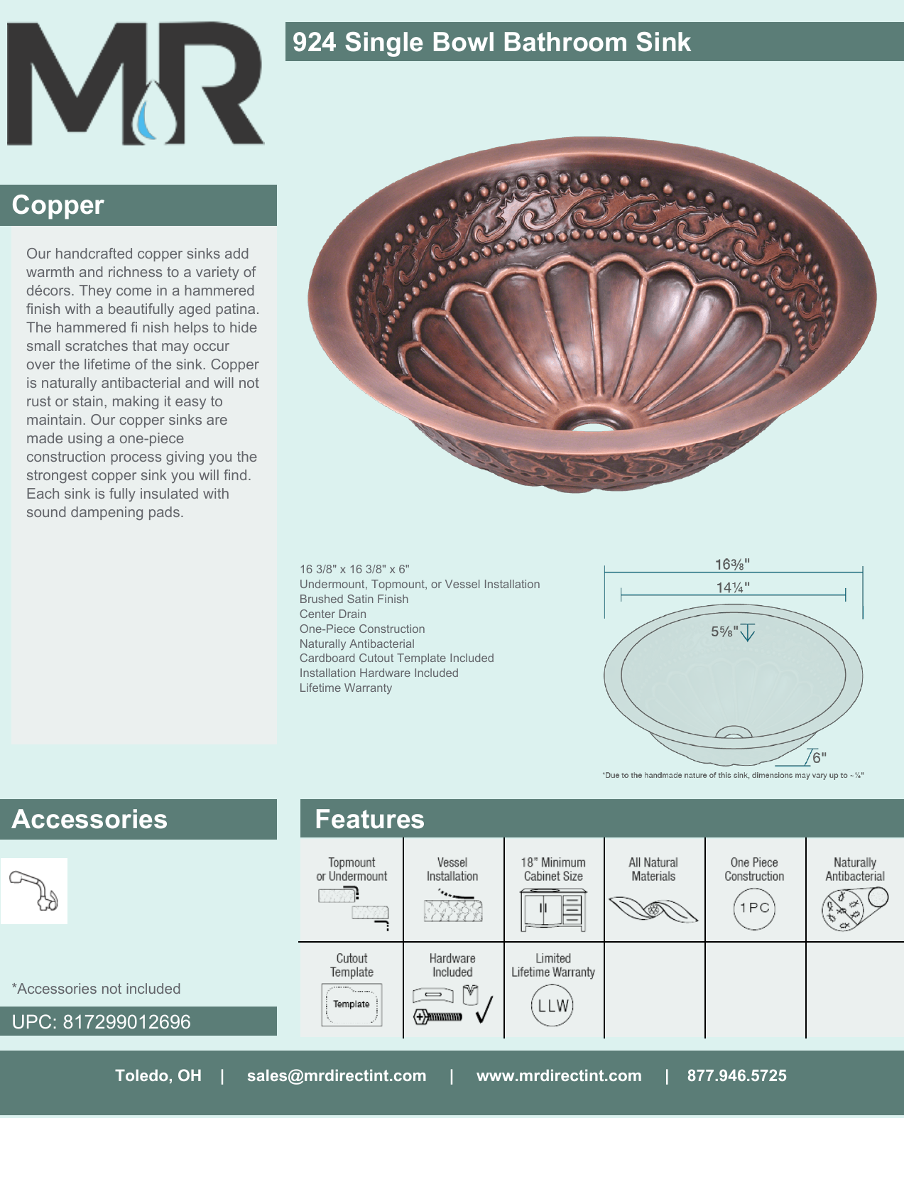 Mr Direct 924 726 Abr Tri Mount Bathroom Sink In Copper With 726 Faucet And Grid Drain In Antique Bronze Specification Manualzz