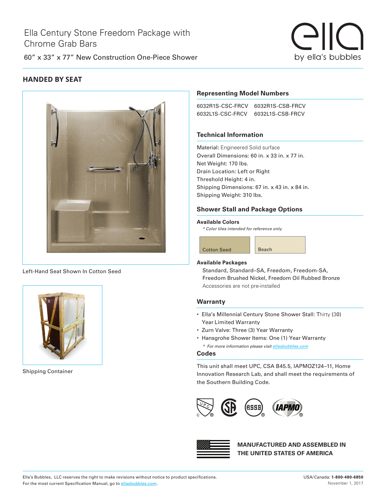 Ella 6032r1s Cscfrcv Freedom Chrome V 60 In X 33 In X 77 In 1 Piece Low Threshold Shower Stall In Cotton Seed Kit R Seat Left Drain Specification Manualzz