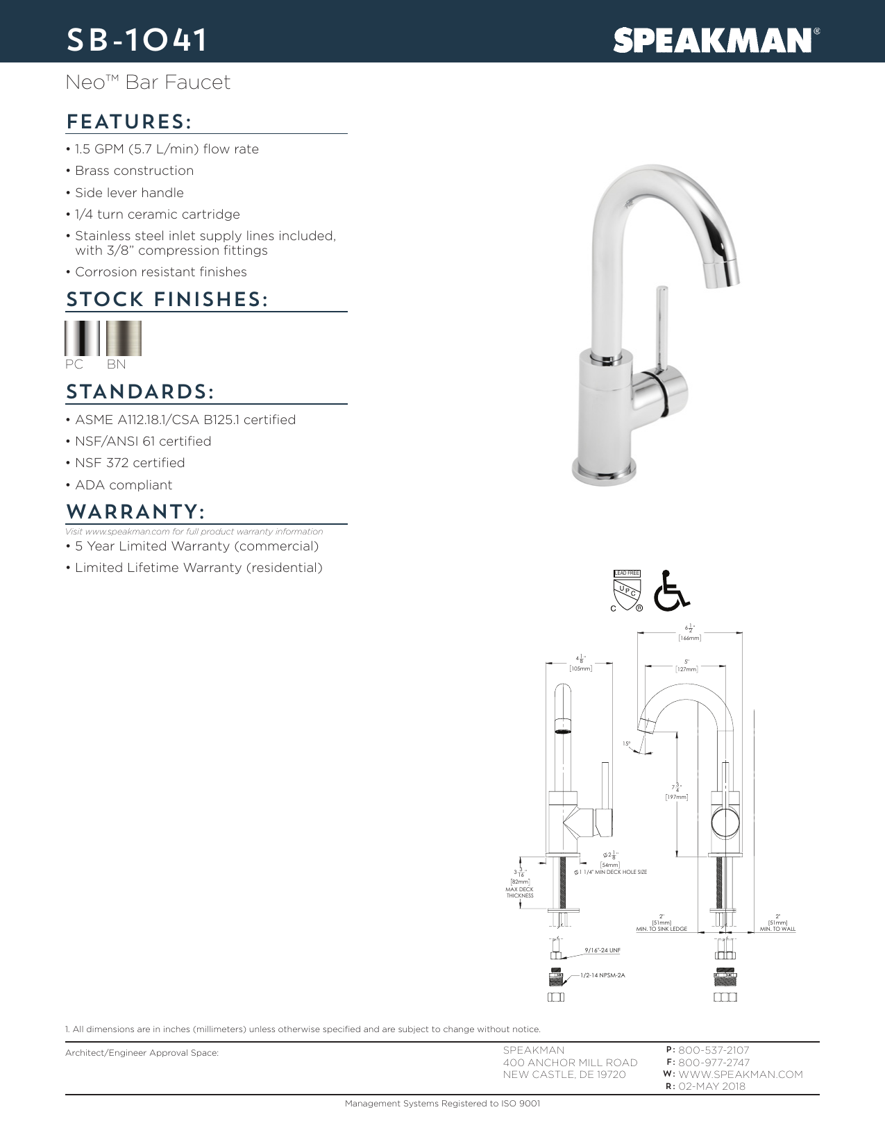 Speakman Sb 1041 Sb 1041 Bn Specification Manualzz