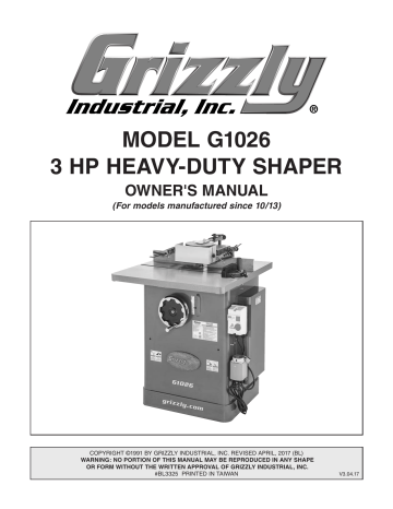 Grizzly Industrial G1026 3 HP Shaper Owner's Manual | Manualzz