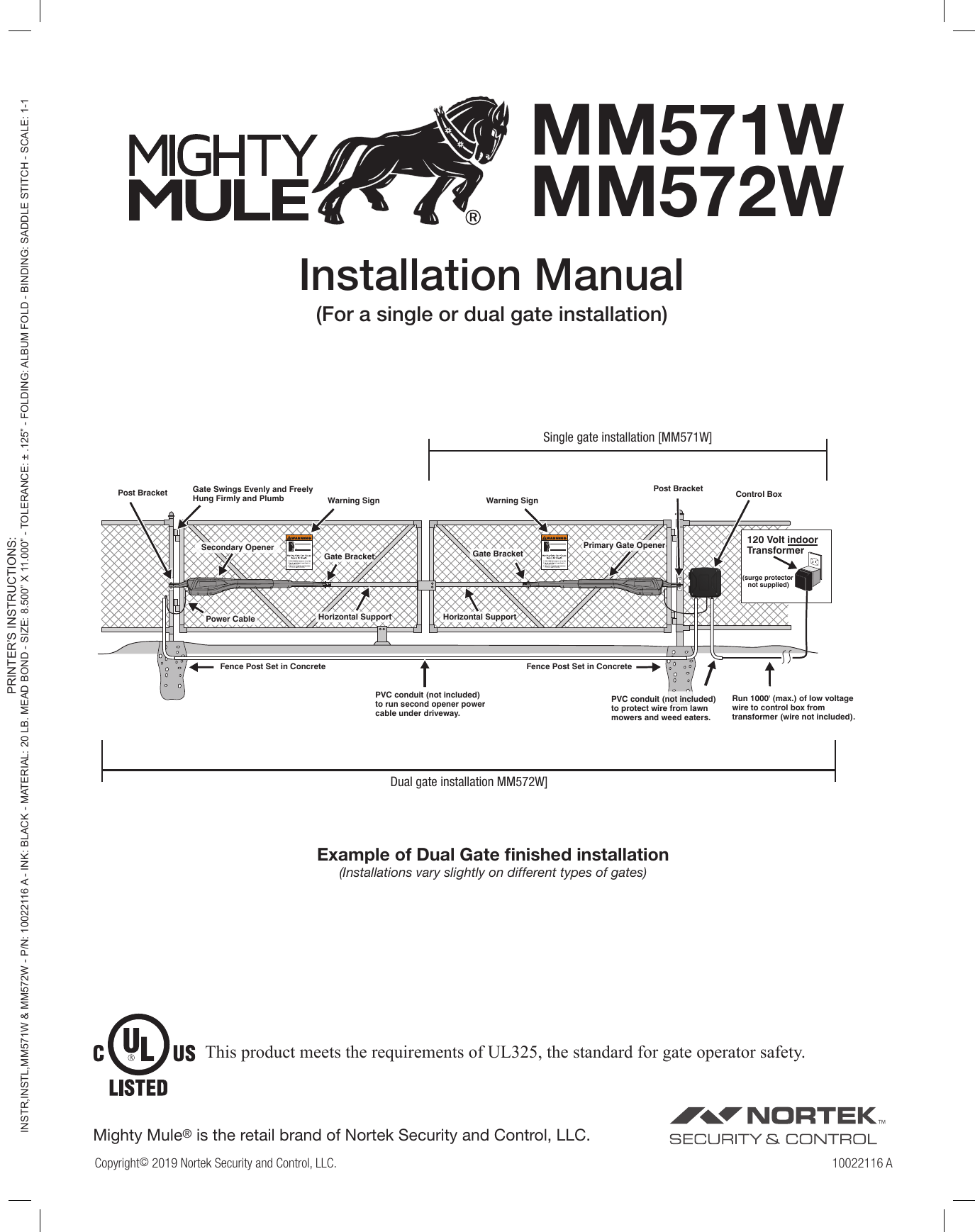 Mighty Mule SMT571WACP, MM571WACP, MM572WACP Installation guide