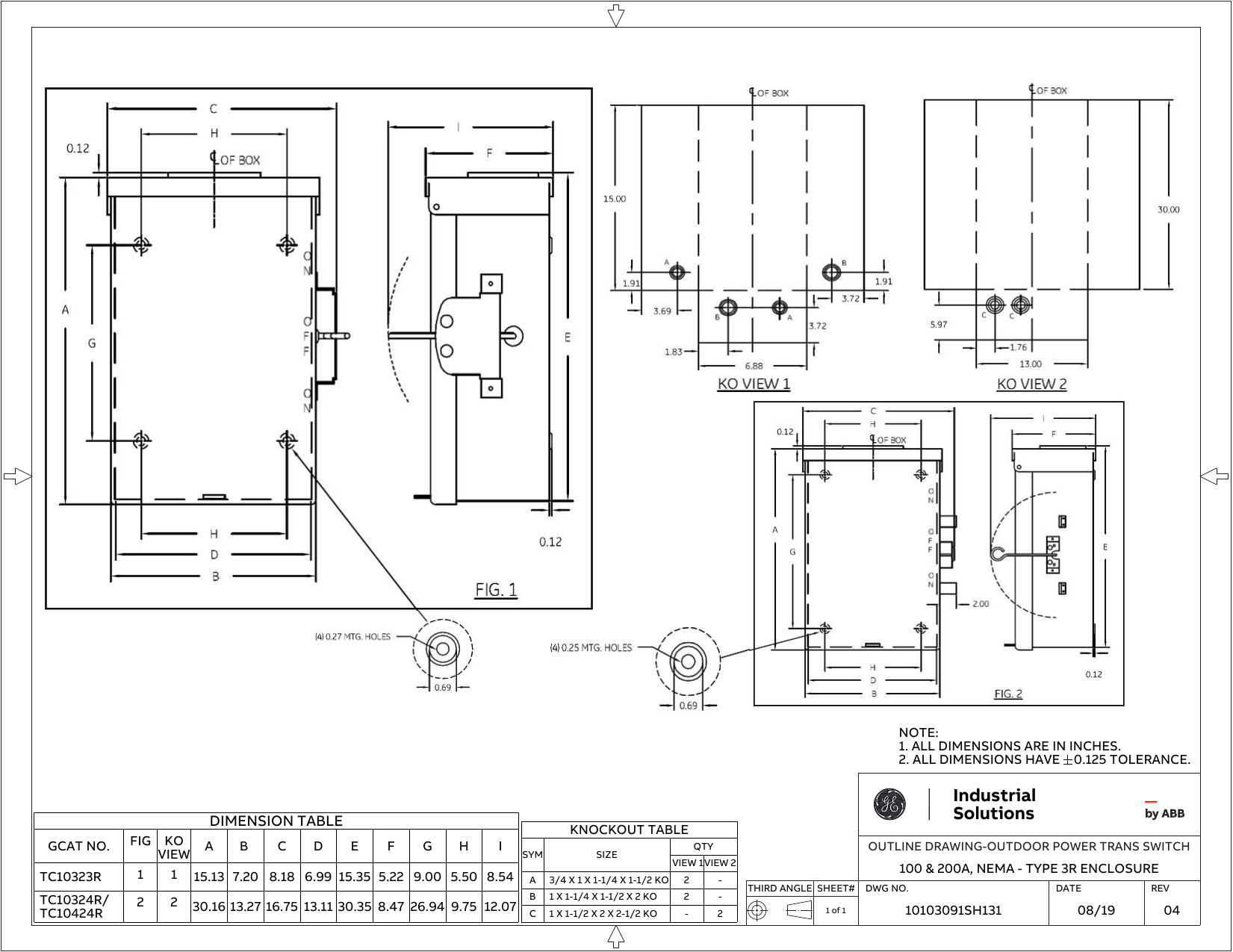 GE TC10324R 200 Amp 240Volt NonFused Emergency Power Transfer Switch