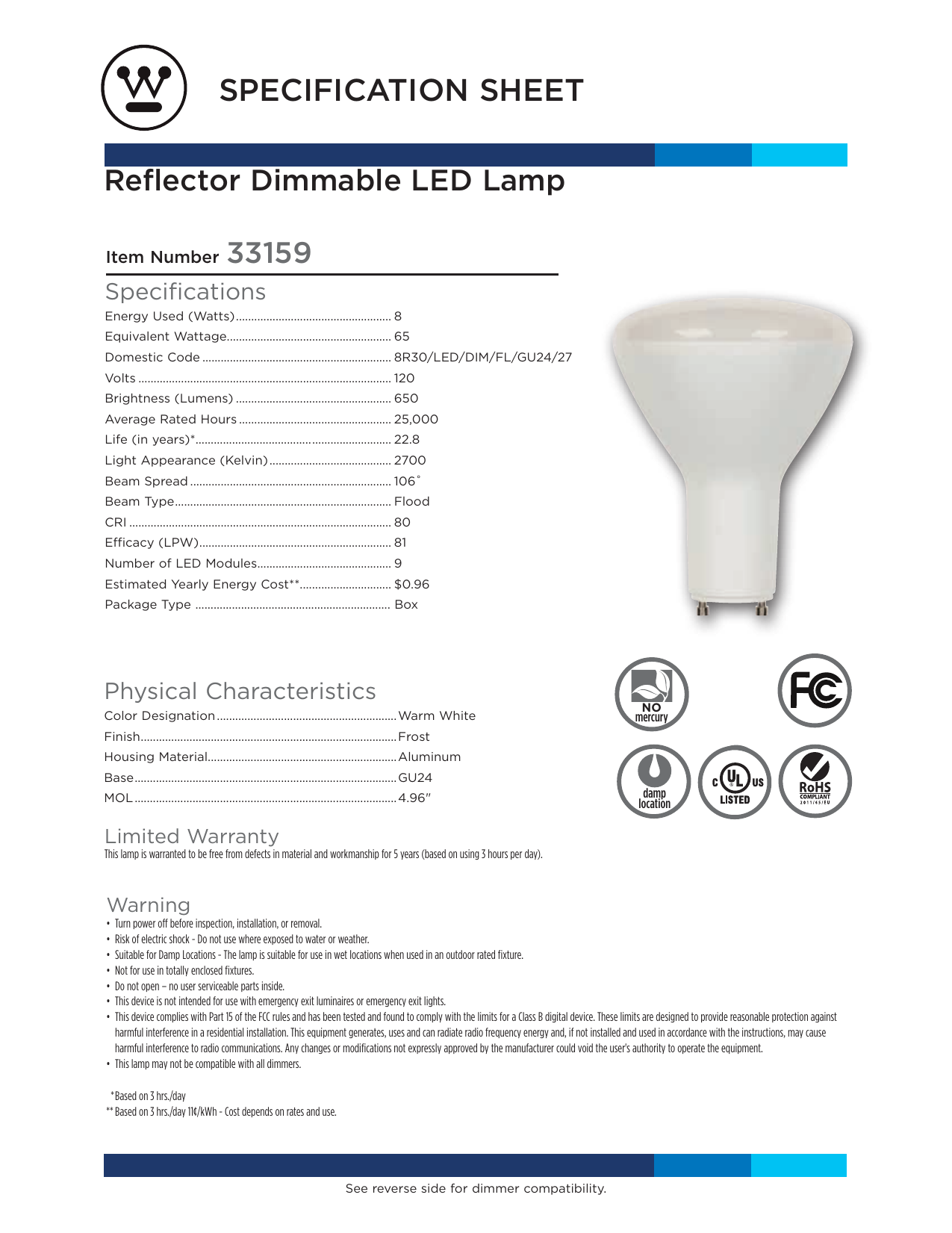 Westinghouse 3315920 65W Equivalent Soft White R30 Dimmable LED Light ...