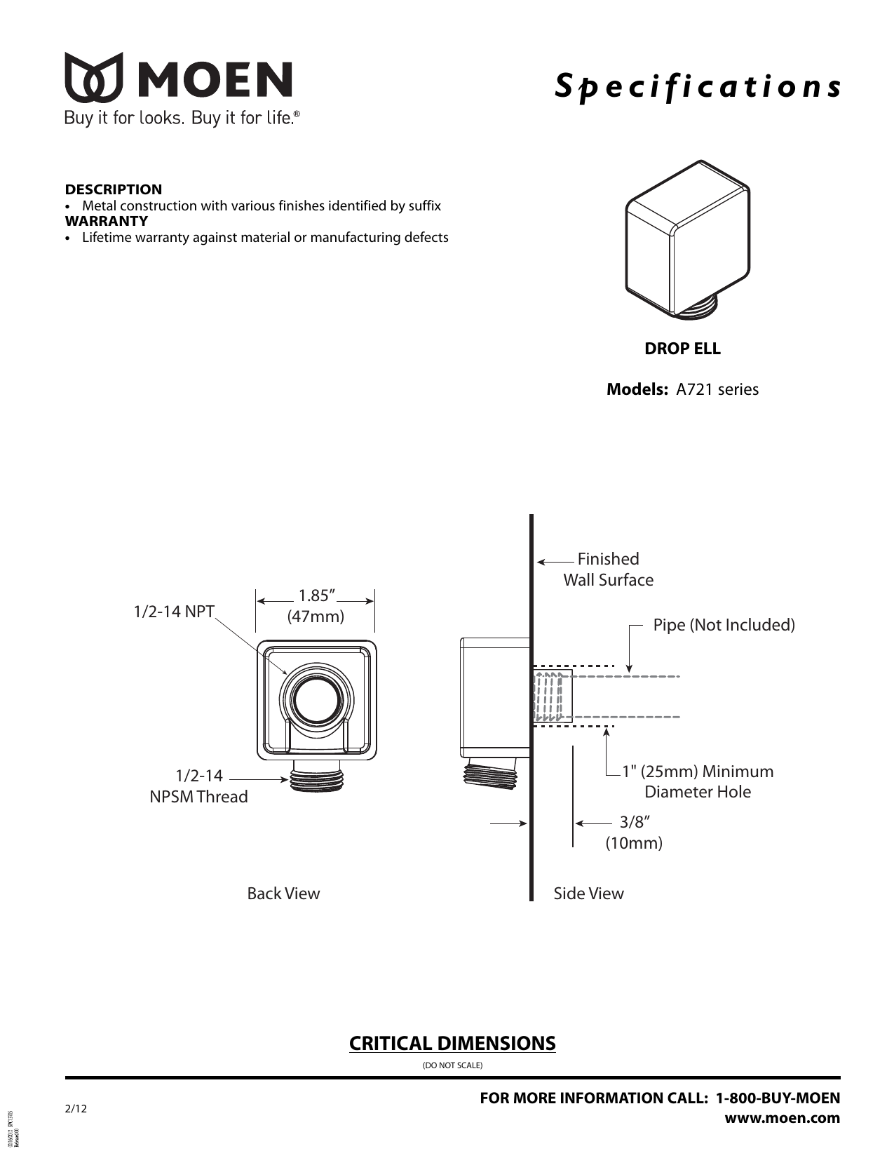 MOEN A721BN Square Drop Ell, Brushed Nickel Specification Manualzz